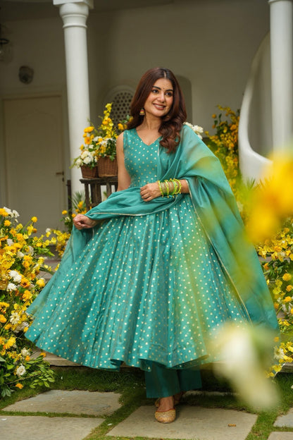 Lumina Blue Chanderi Anarkali Suit Set