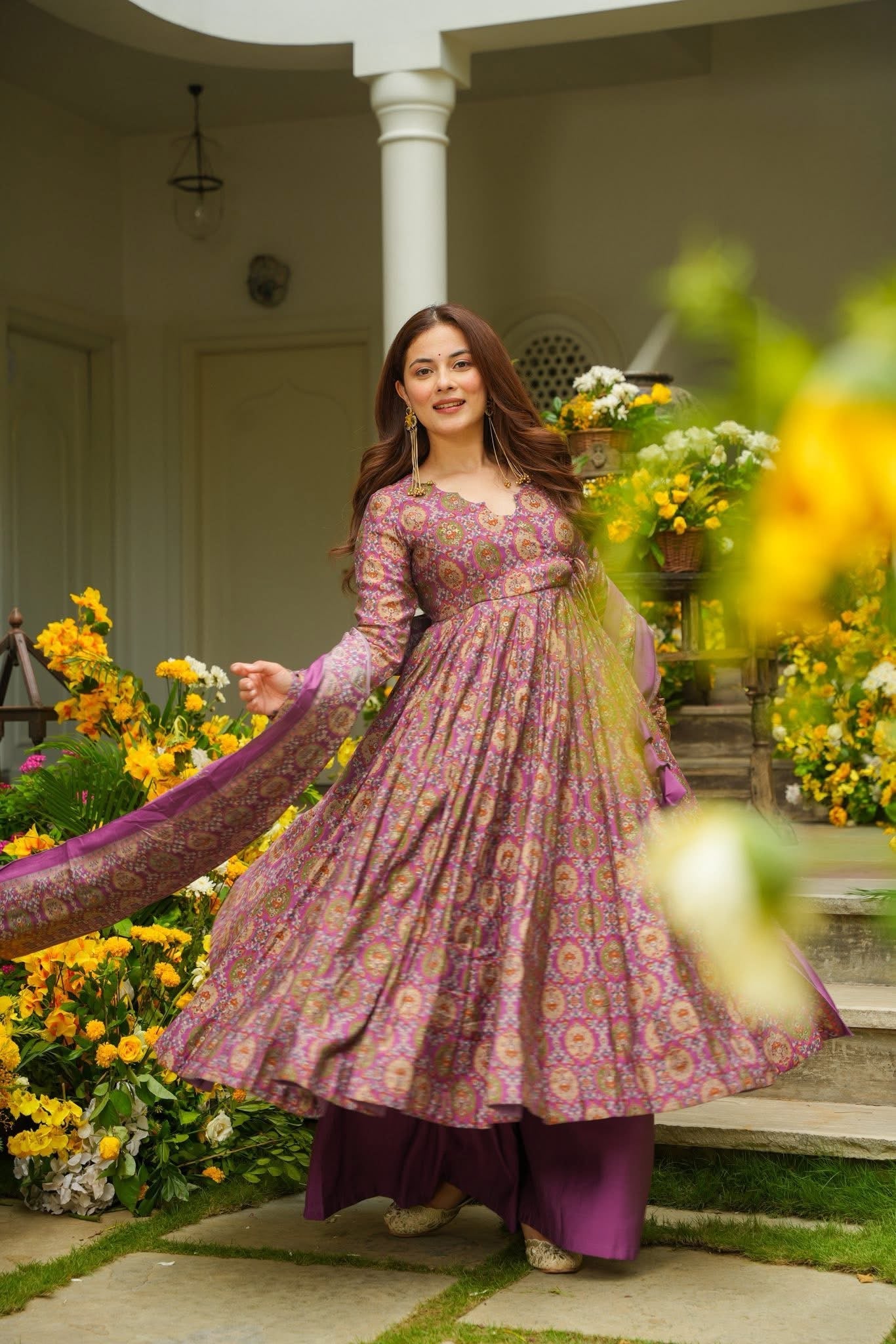 Nashita Purple Muslin Anarkali Suit Set