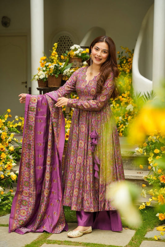 Nashita Purple Muslin Anarkali Suit Set