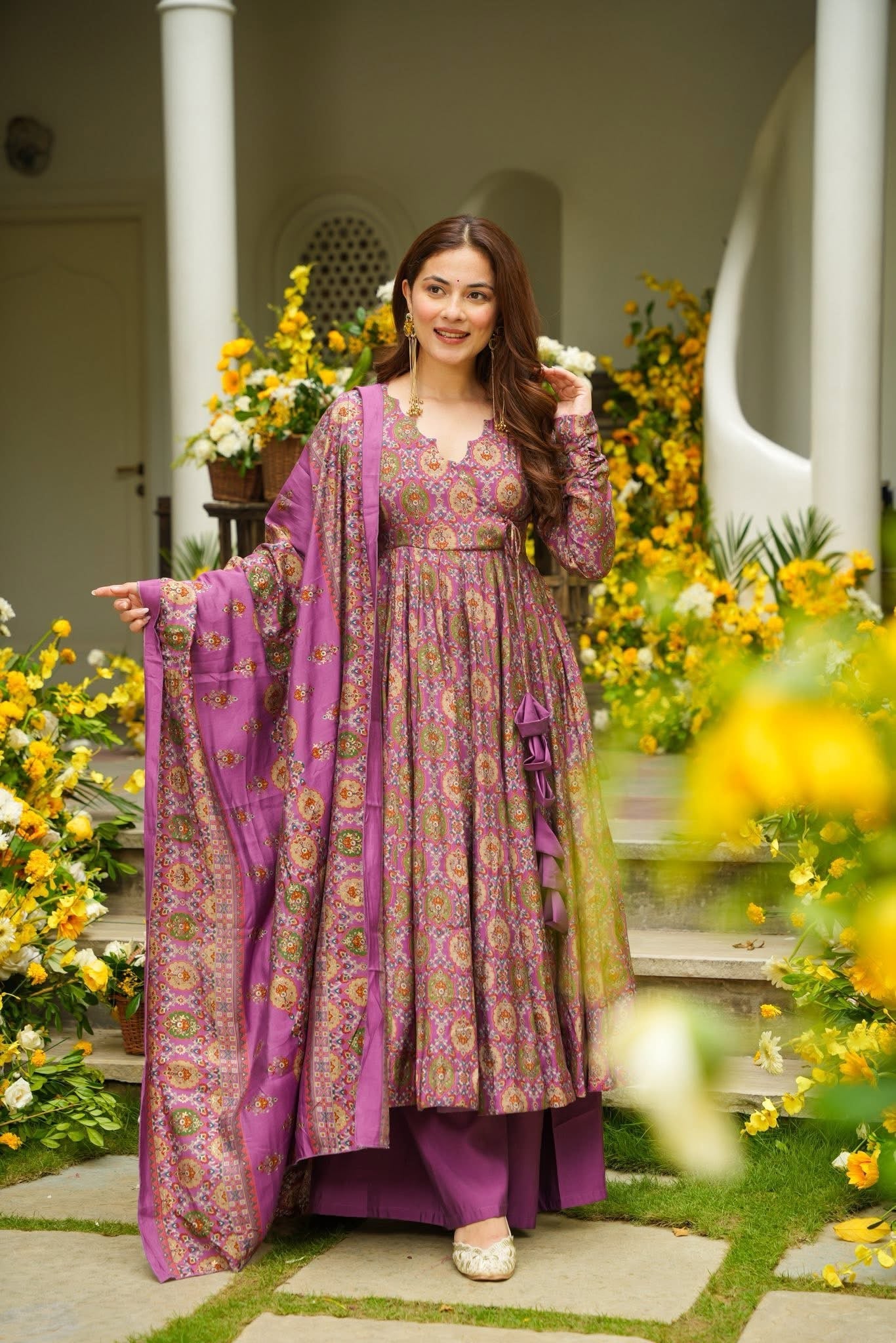 Nashita Purple Muslin Anarkali Suit Set