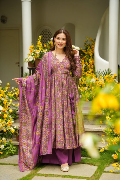 Nashita Purple Muslin Anarkali Suit Set