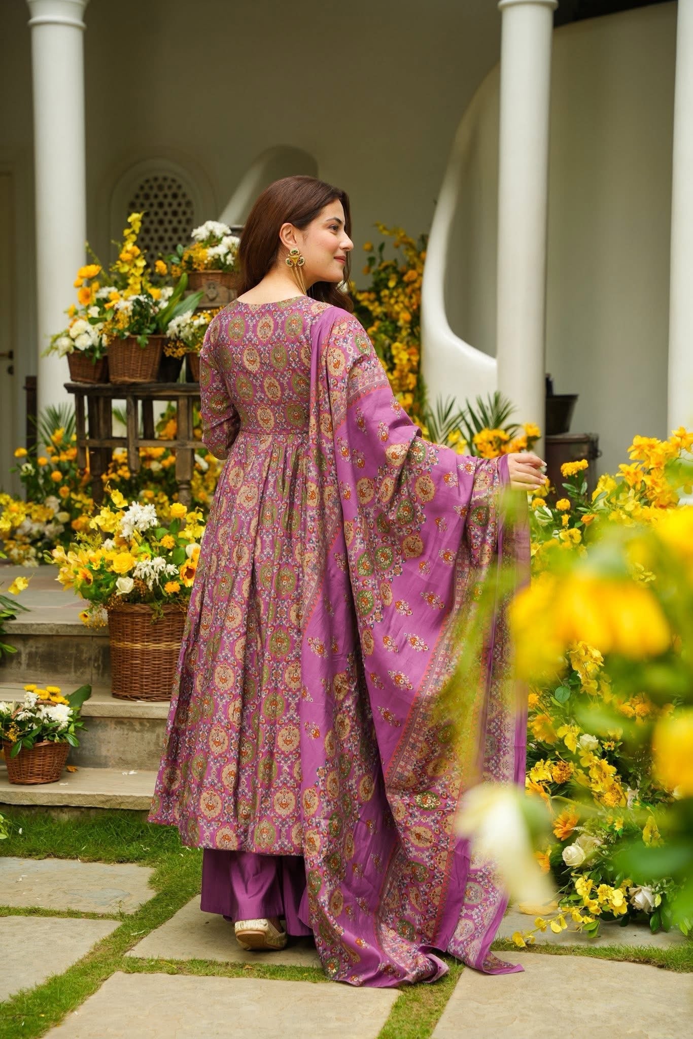 Nashita Purple Muslin Anarkali Suit Set