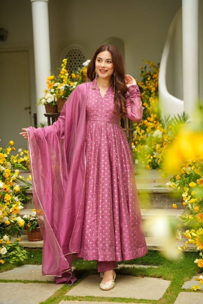 Saatvika Tyrian Chanderi Anarkali Suit Set