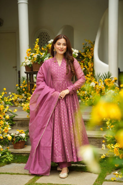 Saatvika Tyrian Chanderi Anarkali Suit Set