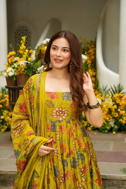 Dijon Printed Muslin Anarkali Suit Set