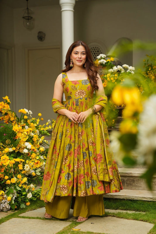 Dijon Printed Muslin Anarkali Suit Set