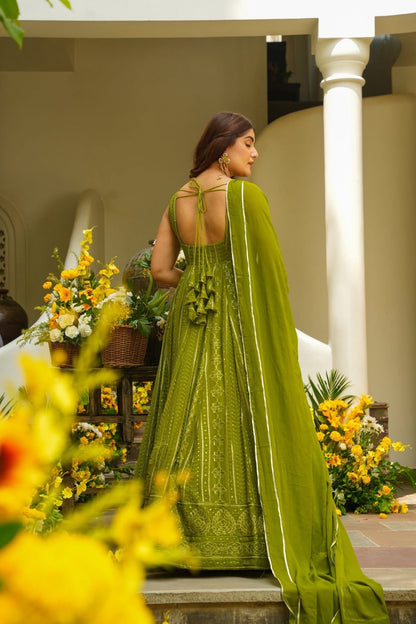 Jasveiri Green Georgette Maxi Set