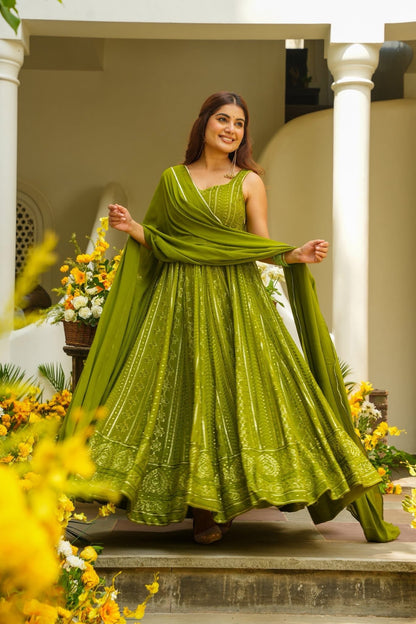 Jasveiri Green Georgette Maxi Set