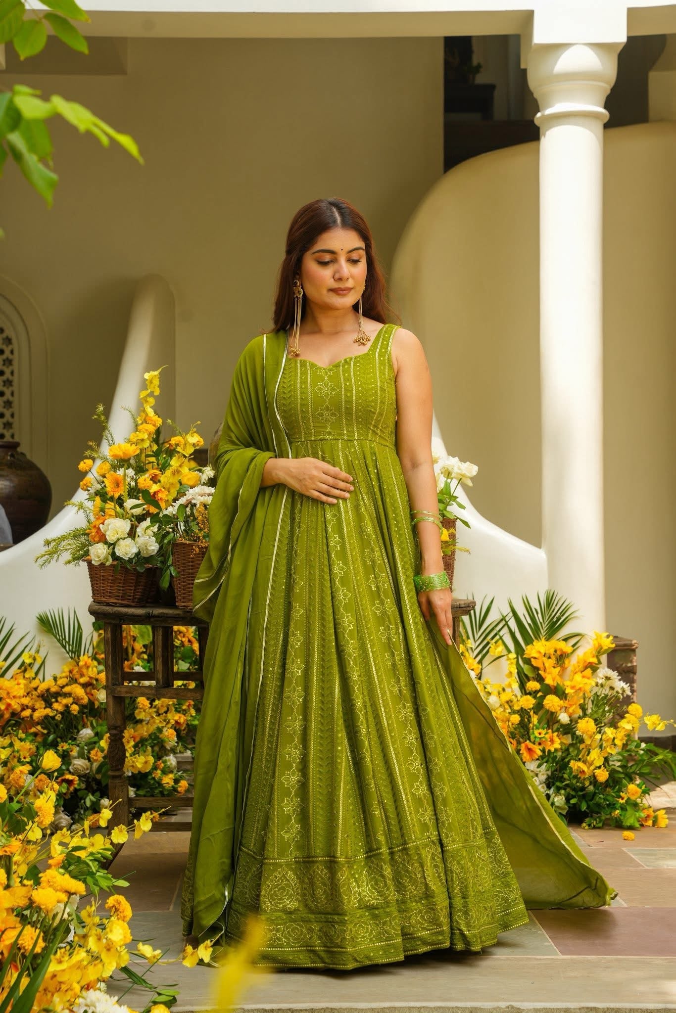Jasveiri Green Georgette Maxi Set
