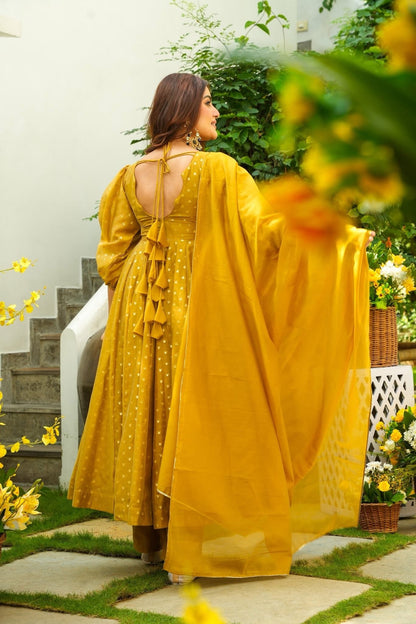 Tawny Puff Sleeves Anarkali Suit Set