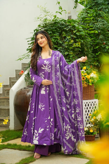 Budding Purple Cotton Anarkali Suit Set