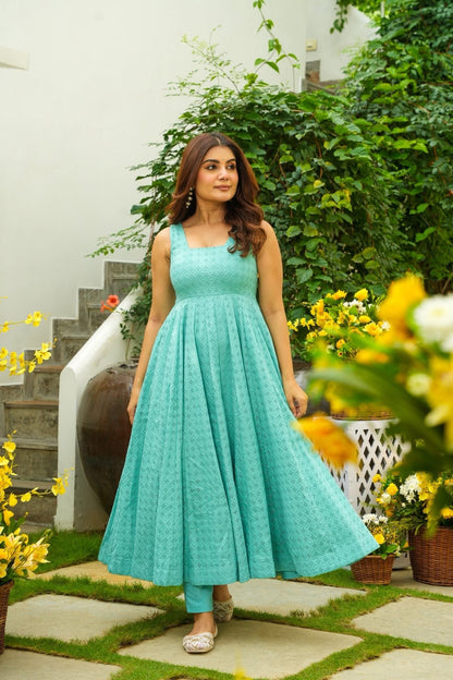 Capri Lagoon Blue Cotton Kurta Set