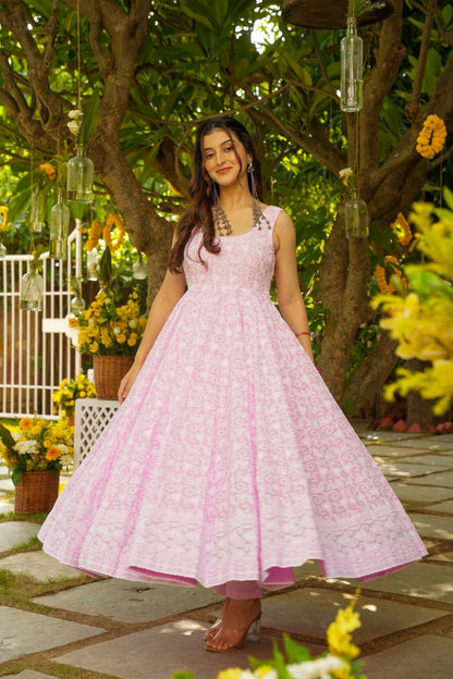 Peony Pink Cotton Schiffli Kurta Set