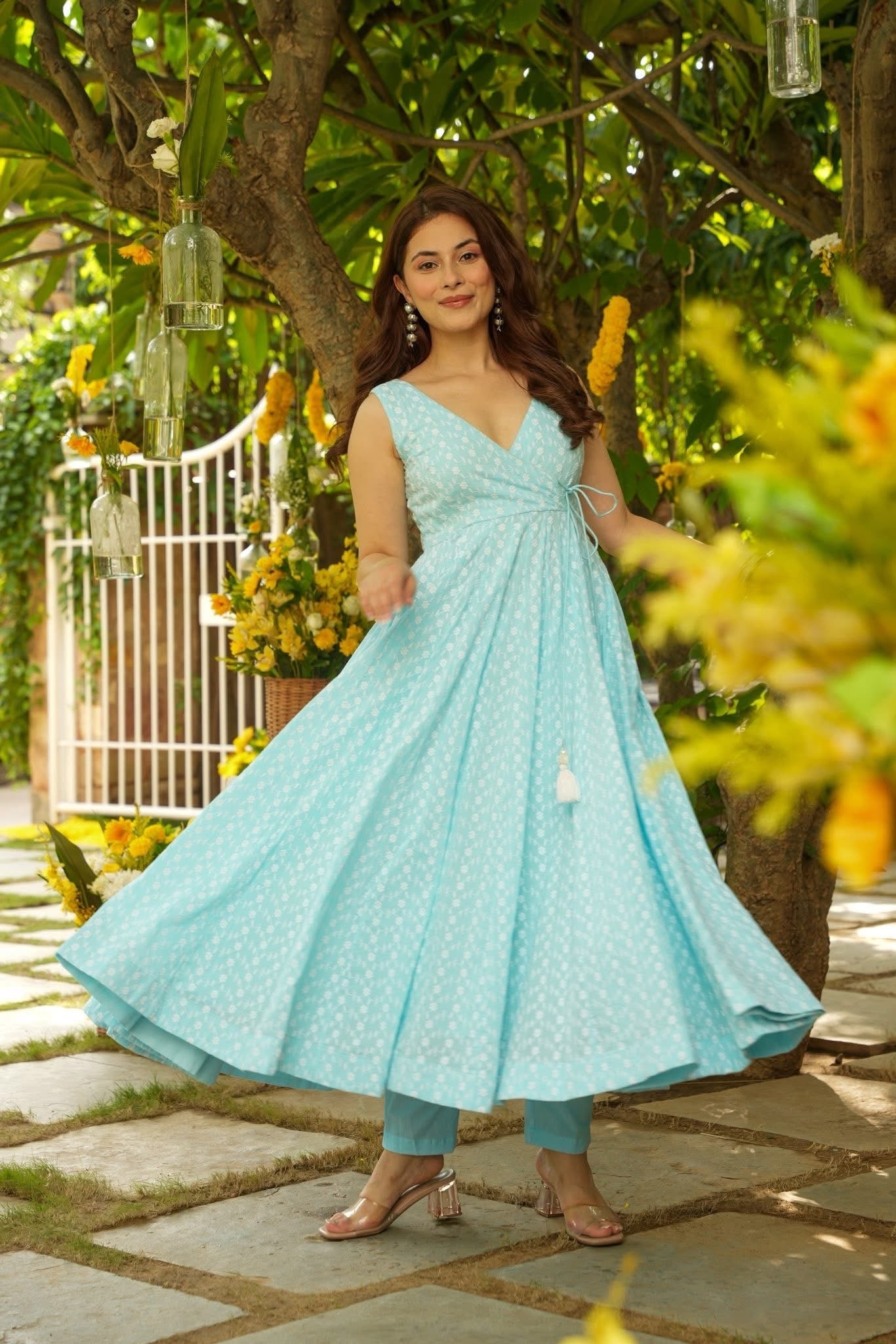 Nerida Blue Cotton Schiffli Kurta Set