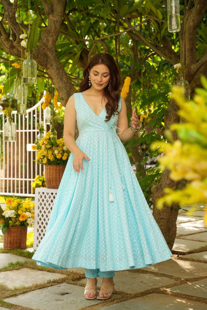 Nerida Blue Cotton Schiffli Kurta Set