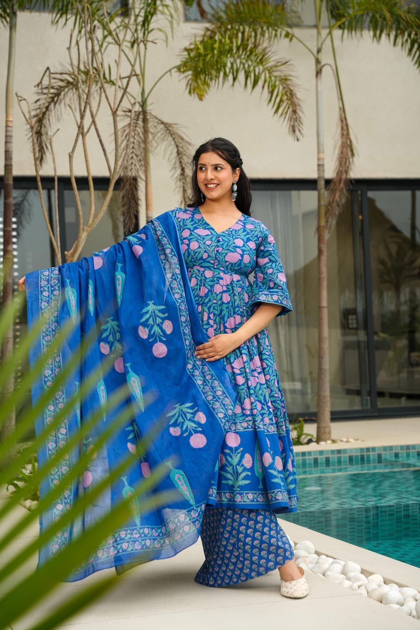 Indira Indigo Cotton Suit Set