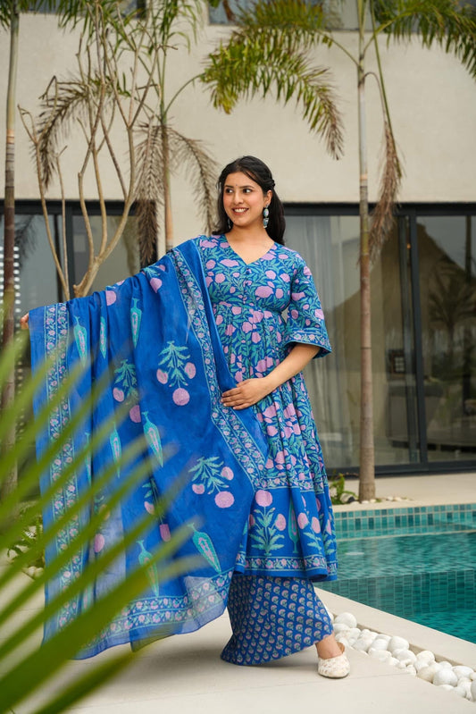 Indira Indigo Cotton Suit Set