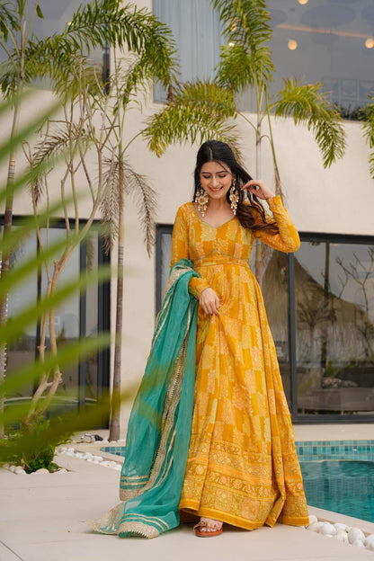 Amber Spark Yellow Maxi Suit Set