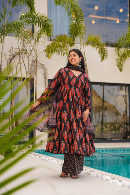 Raven Black Cotton Suit Set