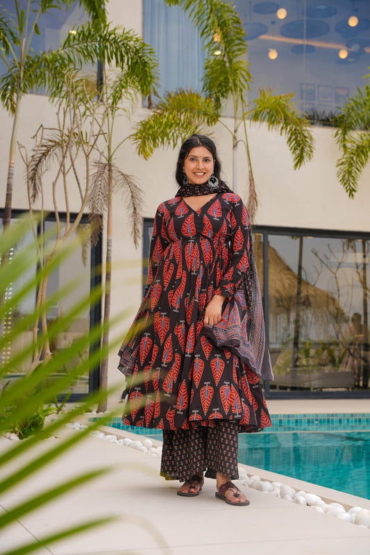 Raven Black Cotton Suit Set