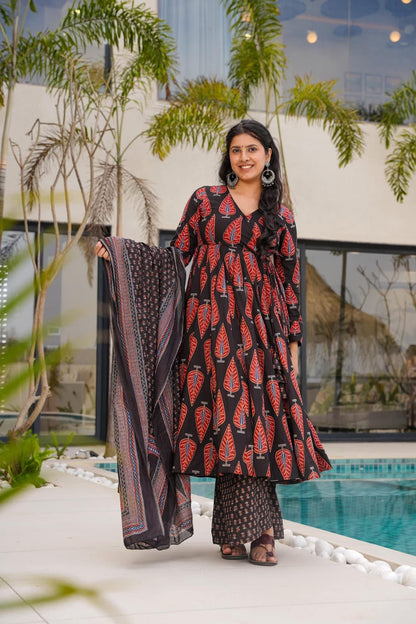 Raven Black Cotton Suit Set