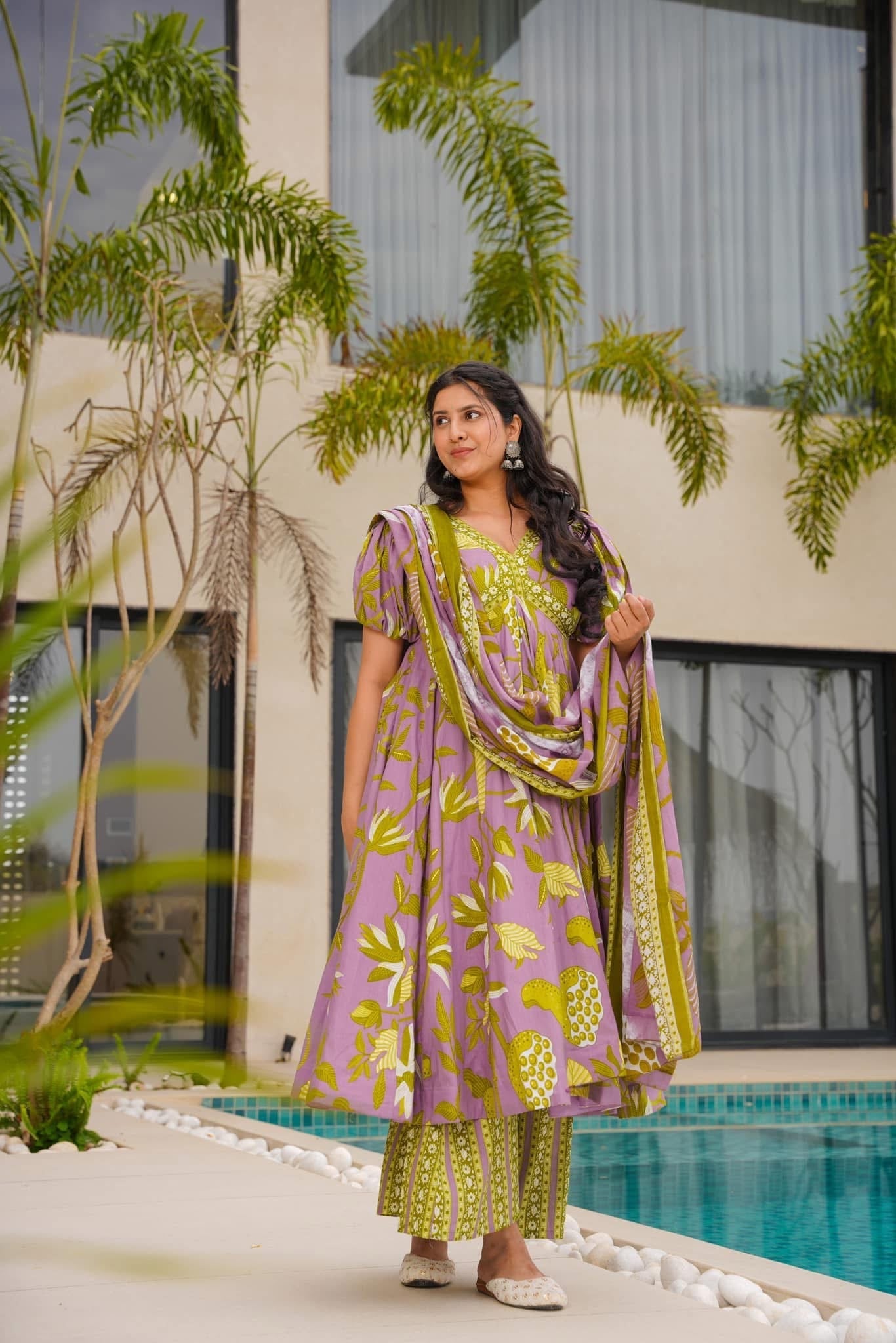 Blooming Olive Cotton Suit Set