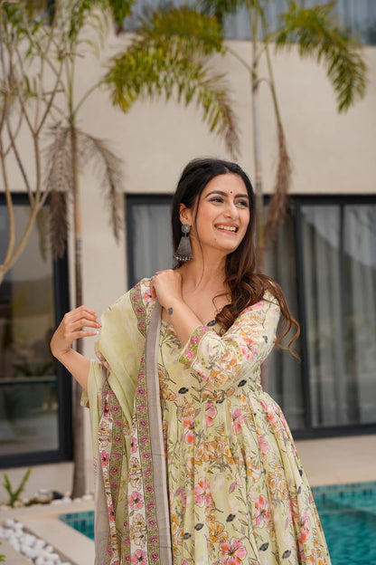 Diya Beige Cotton Suit Set