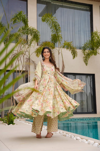 Diya Beige Cotton Suit Set