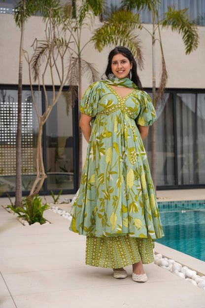 Tropical Green Cotton Suit Set