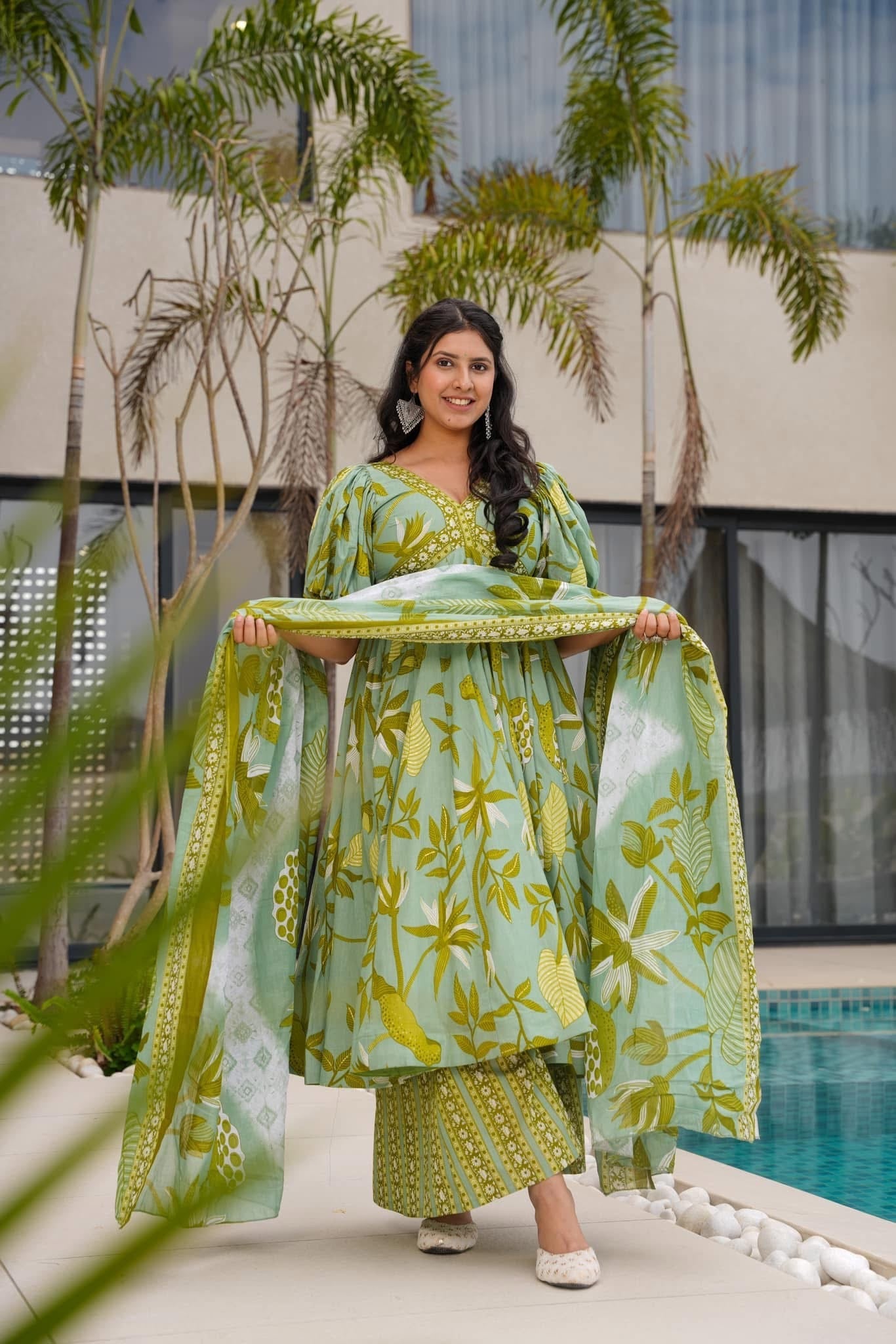 Tropical Green Cotton Suit Set