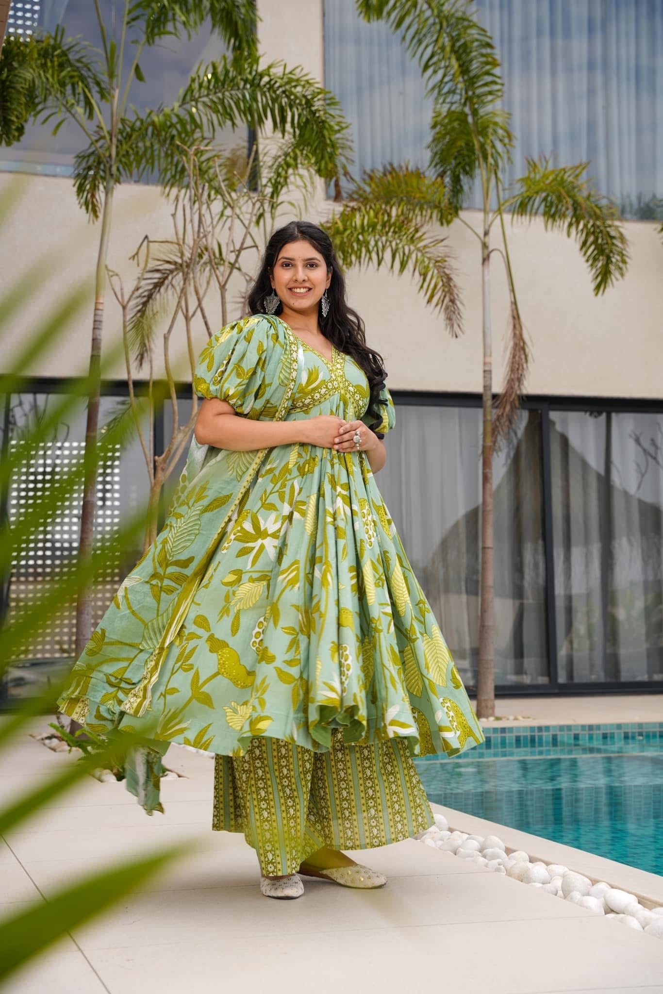 Tropical Green Cotton Suit Set