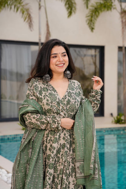 Khanak Green Cotton Suit Set