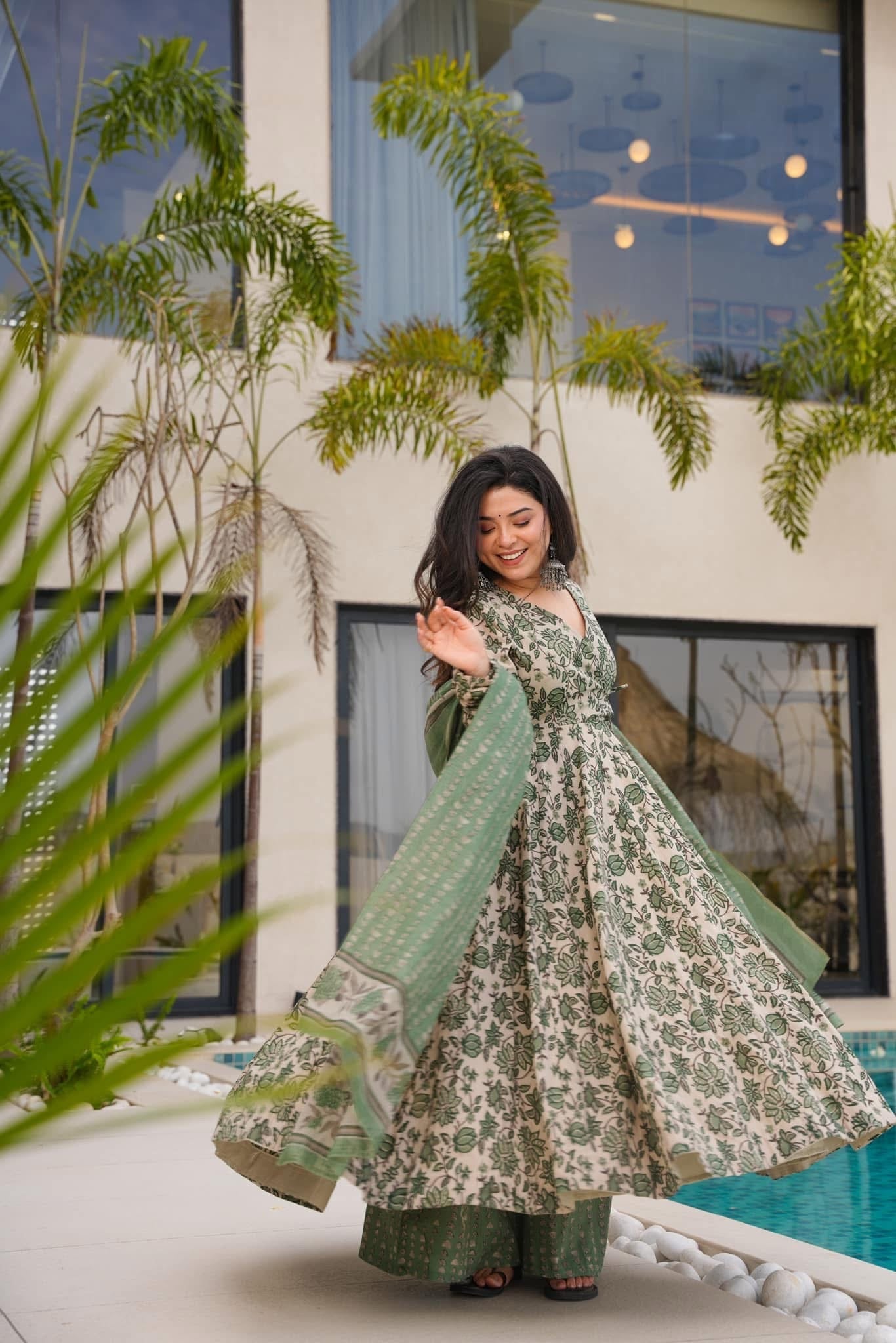 Khanak Green Cotton Suit Set