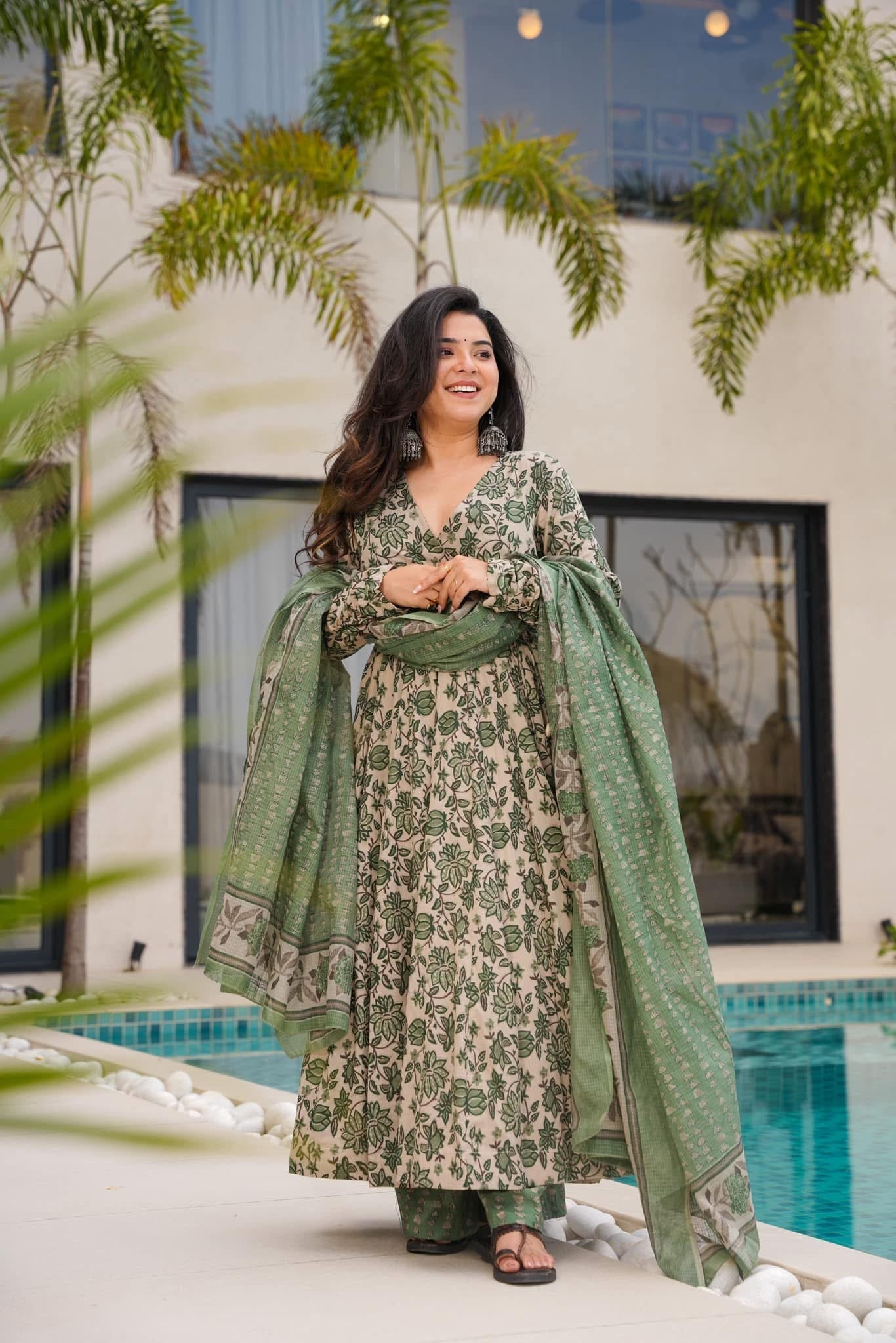 Khanak Green Cotton Suit Set