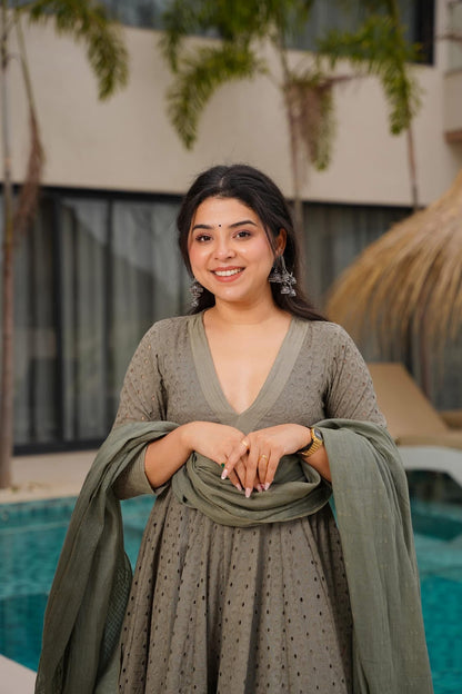 Metallic Mist Schiffli Cotton Suit Set