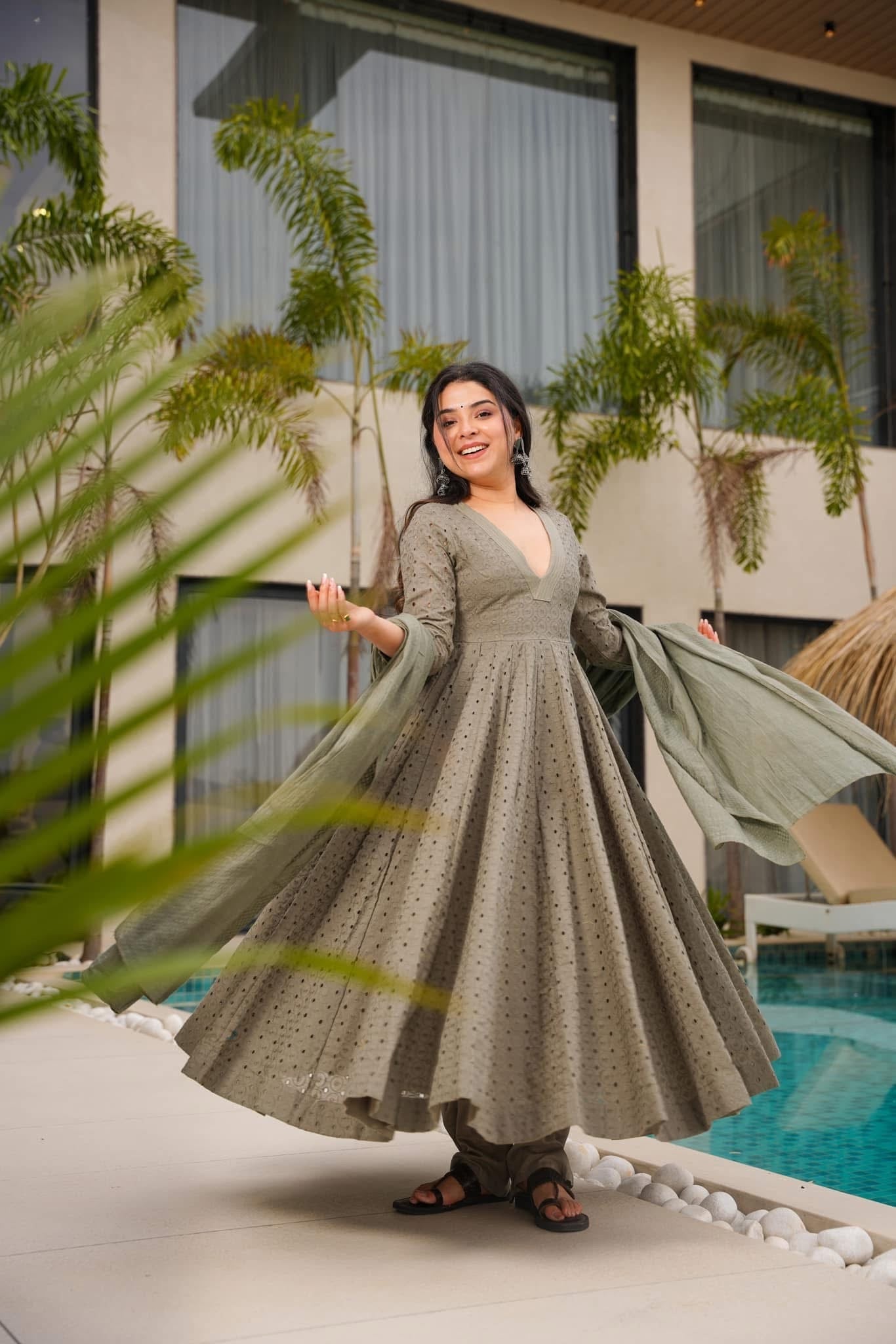 Metallic Mist Schiffli Cotton Suit Set