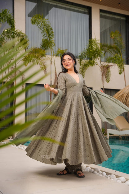 Metallic Mist Schiffli Cotton Suit Set