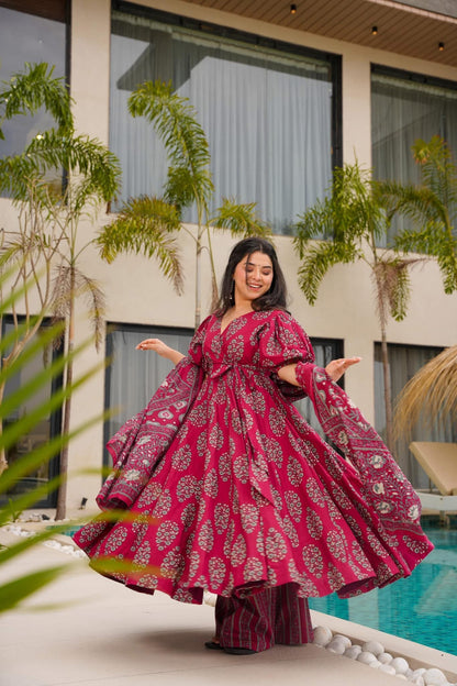 Burgundy Enchant Cotton Suit Set