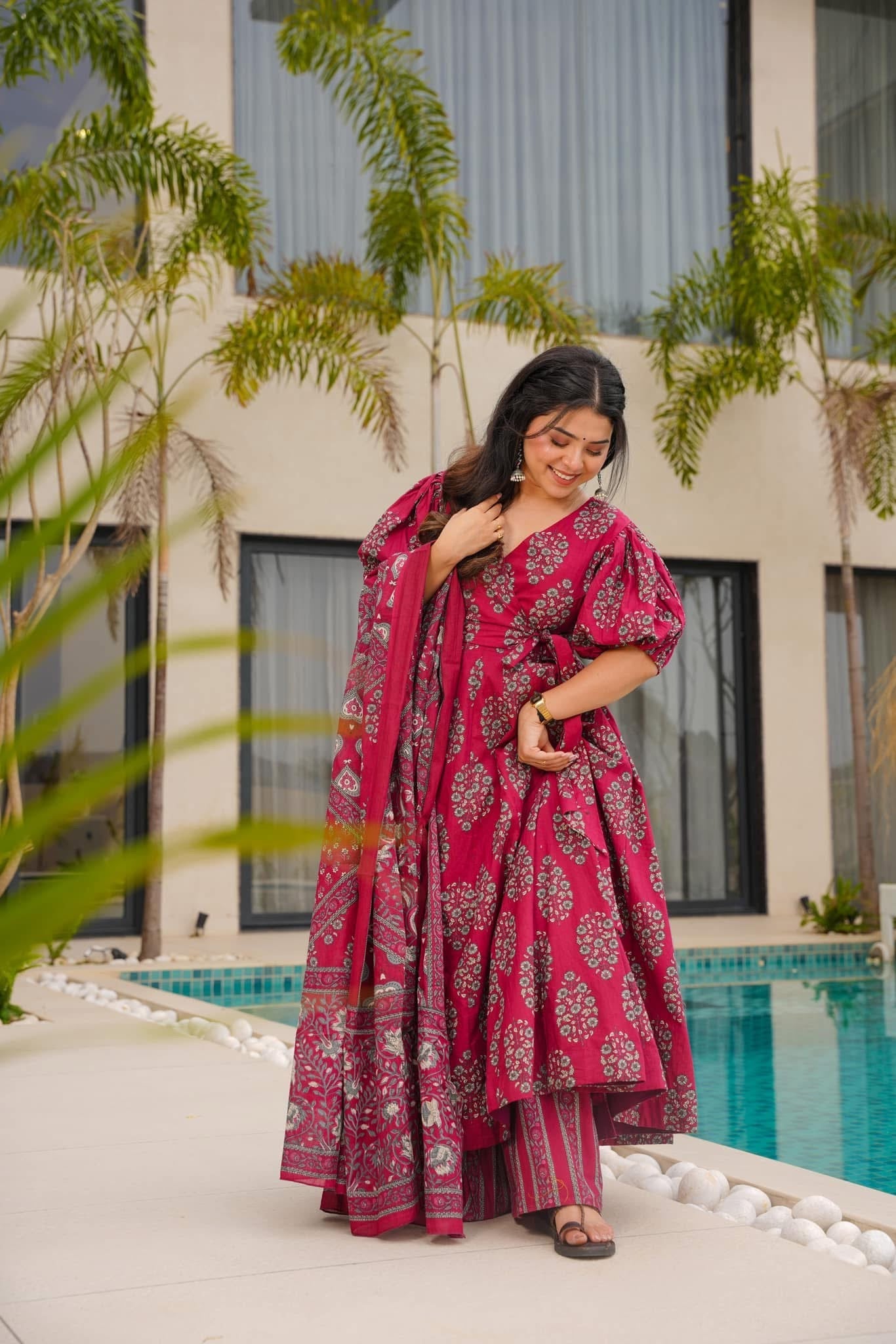 Burgundy Enchant Cotton Suit Set