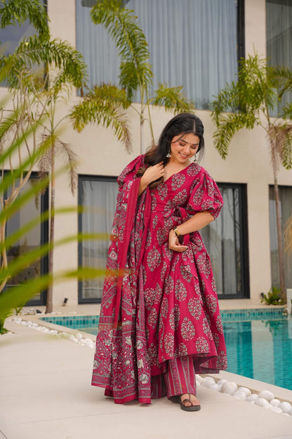 Burgundy Enchant Cotton Suit Set