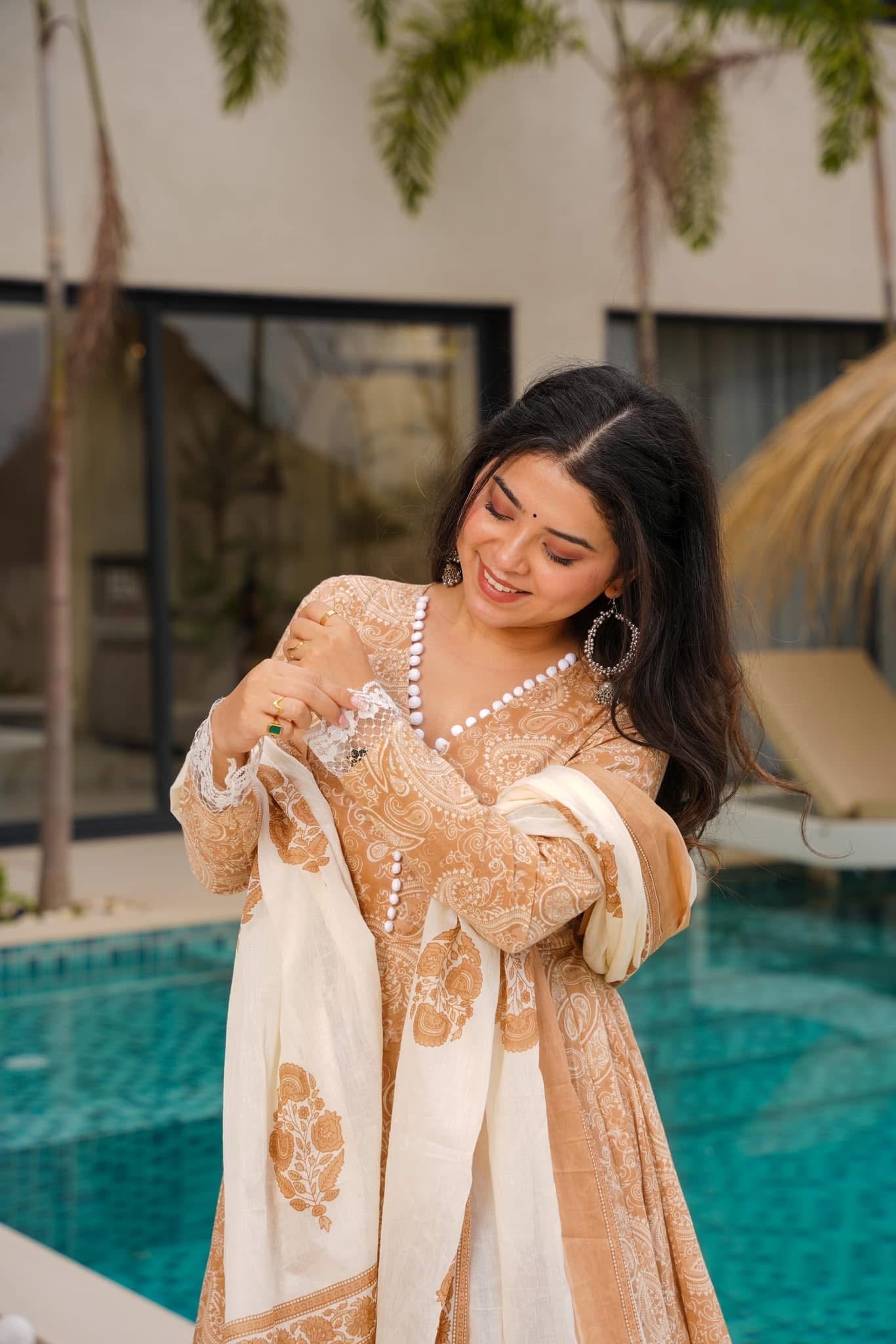 Dewdrop Beige Cotton Suit Set