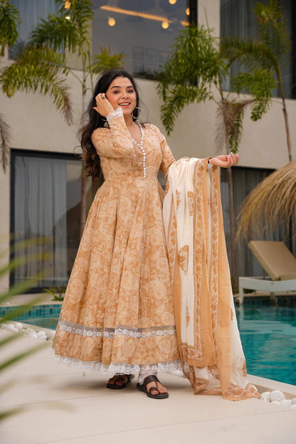 Dewdrop Beige Cotton Suit Set