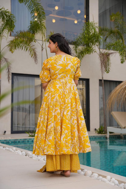 Ishira Yellow Cotton Suit Set