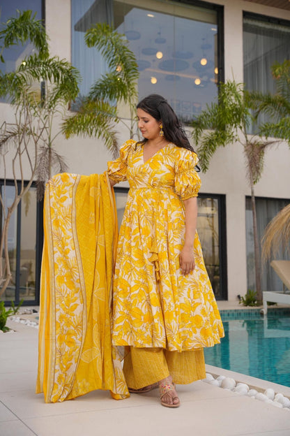 Ishira Yellow Cotton Suit Set