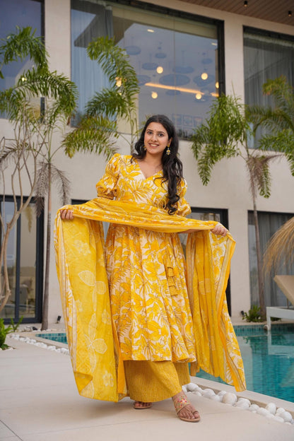 Ishira Yellow Cotton Suit Set