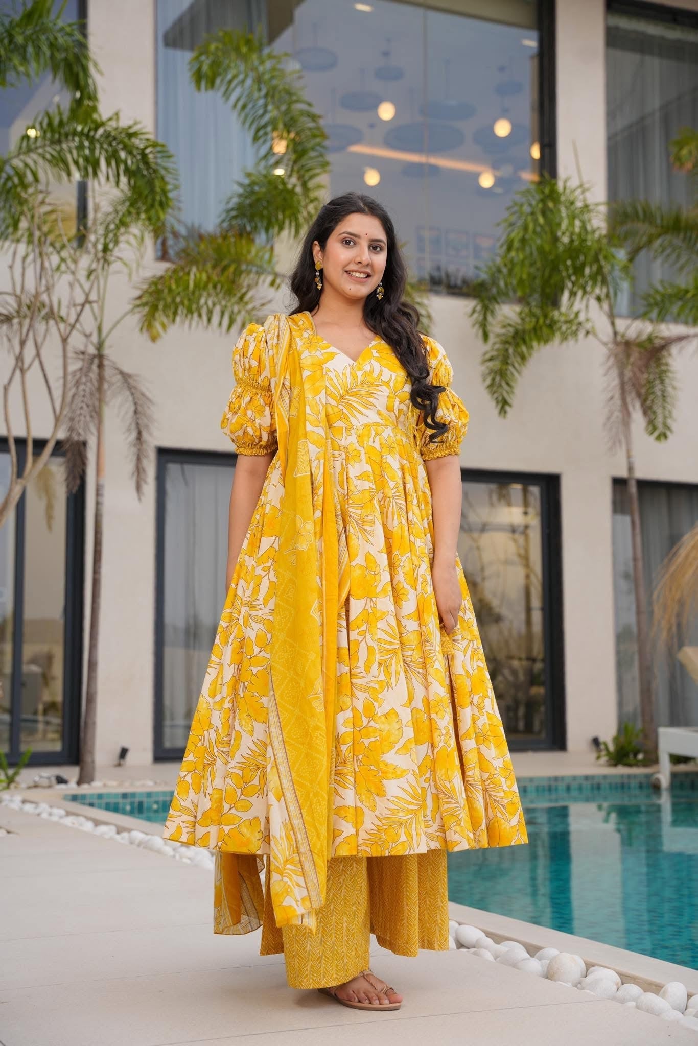 Ishira Yellow Cotton Suit Set