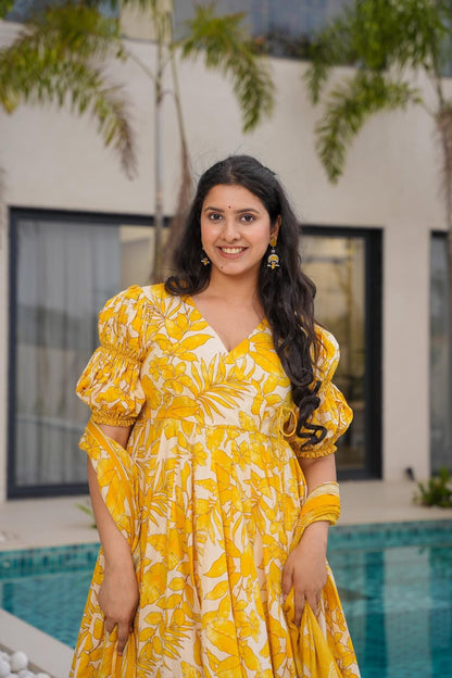 Ishira Yellow Cotton Suit Set