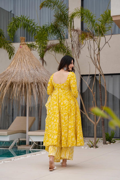 Saba Yellow Cotton Suit Set