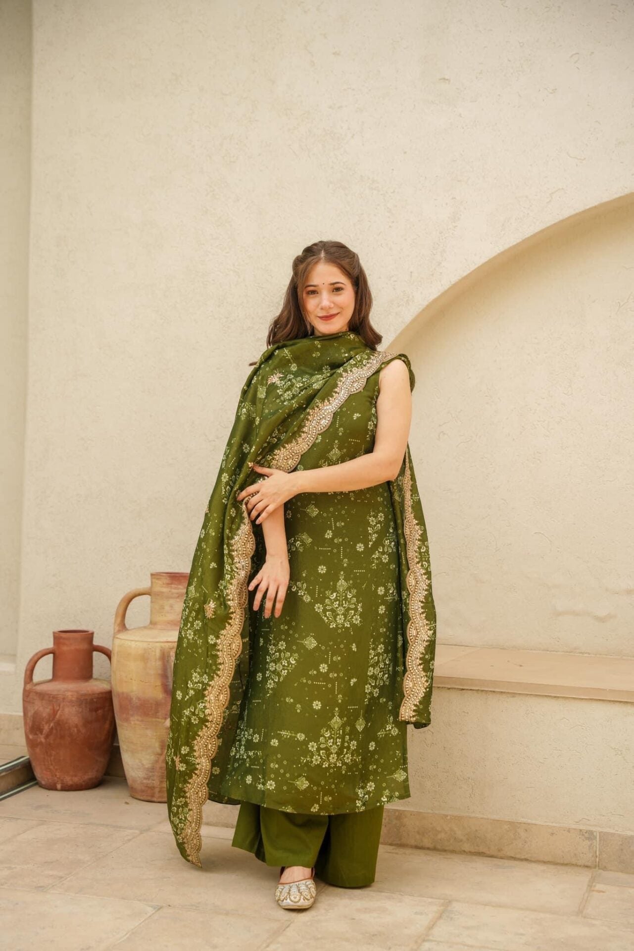 Sol green cosmos kurta set