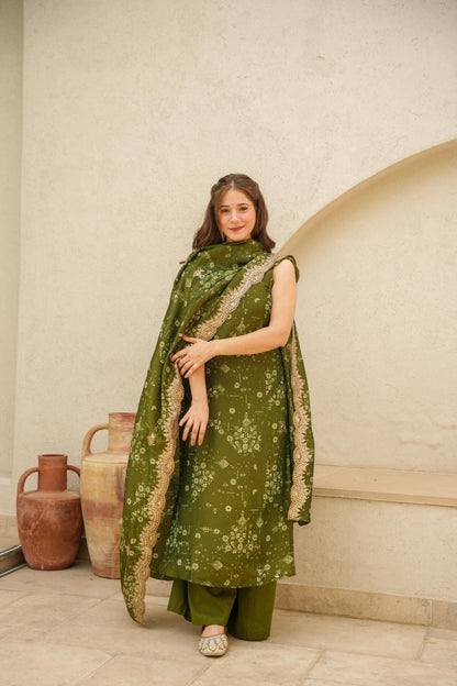 Sol green cosmos kurta set
